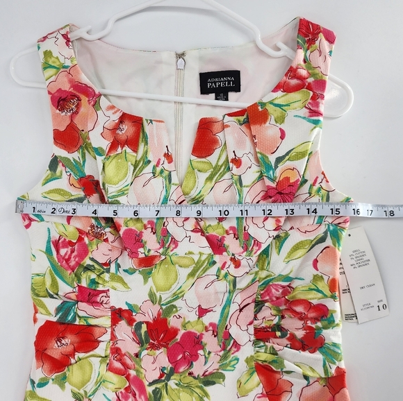 Adrianna Papell NWT Floral Sheath Dress Ruched Back Zip 10 - Picture 5 of 11
